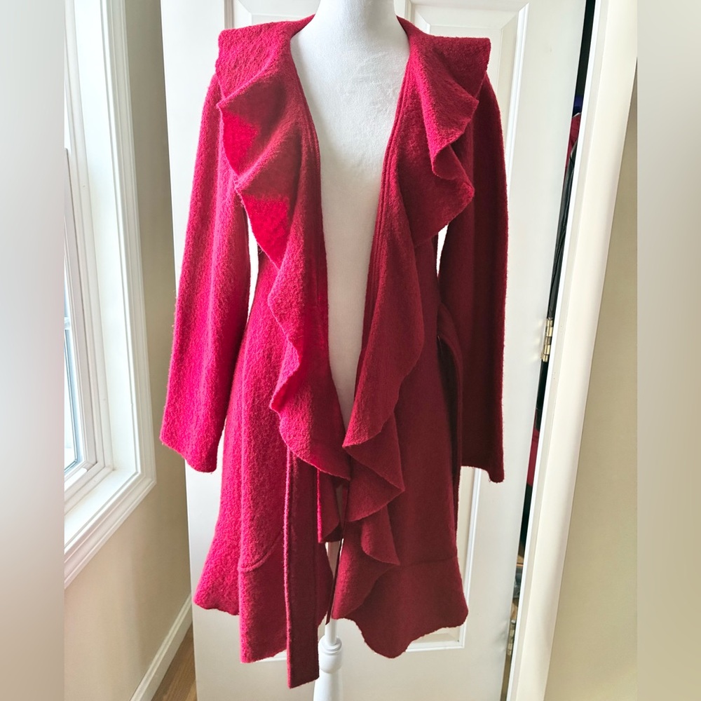 Sarah Spencer Boiled Wool Wrap Cardigan Coat with Belt Red Size S - Picture 10 of 16